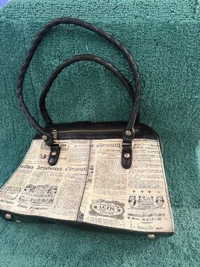 Vintage-Inspired Newspaper Print Tote Bag in Black and Cream